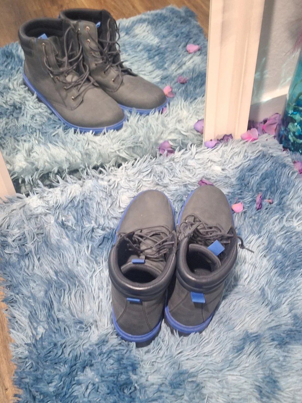 Men's Gray High-Top Lace-Up Boots with Blue Accents